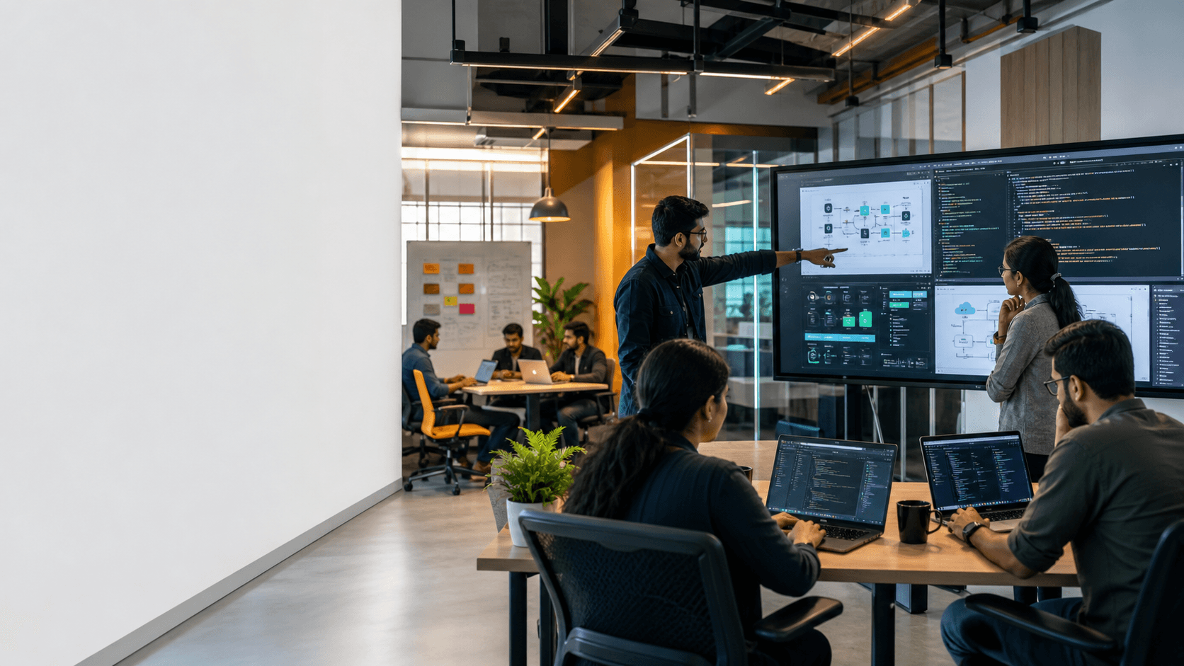 Software engineers collaborating in a modern development studio